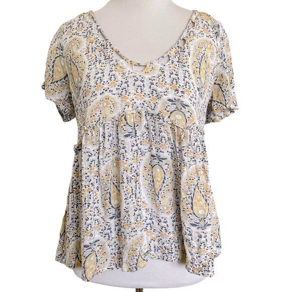 Lucky Brand Pastel Paisley Floral Print Peplum Top M - Picture 4 of 11